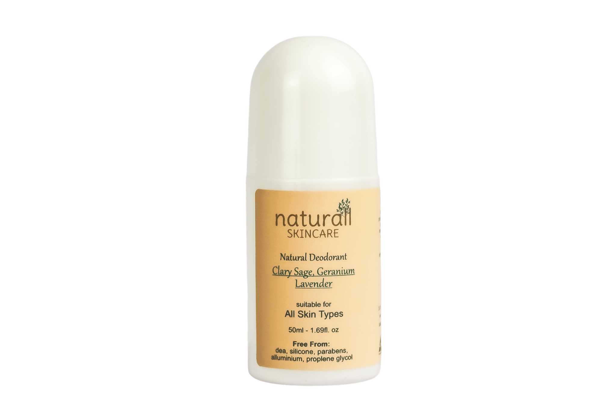 Bottle of Naturall Skincare Natural Roll-On Deodorant, a 50ml deodorant formulated with natural ingredients, designed to provide long-lasting freshness and odor protection without harsh chemicals.