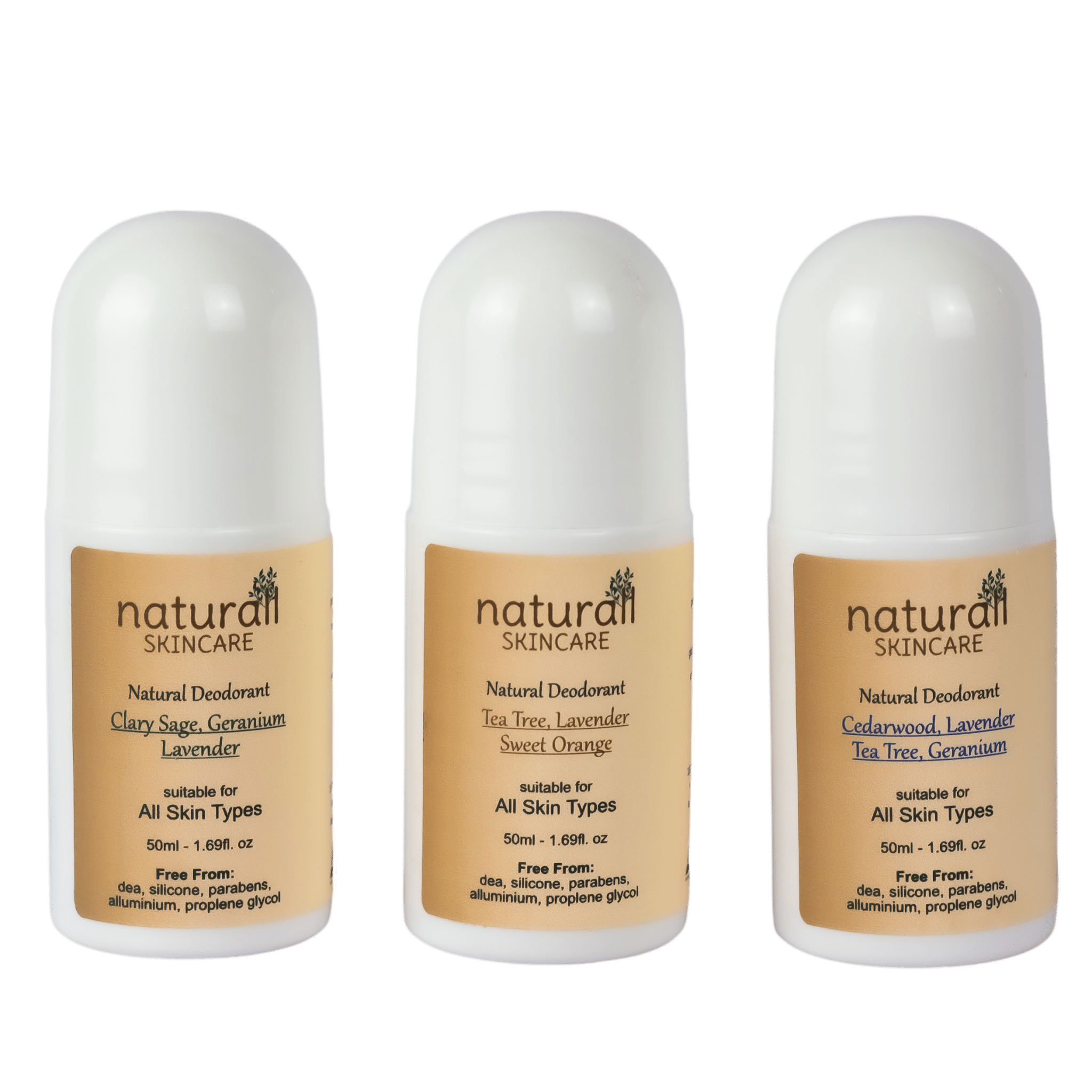 Bottle of Naturall Skincare Natural Roll-On Deodorant, a 50ml deodorant formulated with natural ingredients, designed to provide long-lasting freshness and odor protection without harsh chemicals.